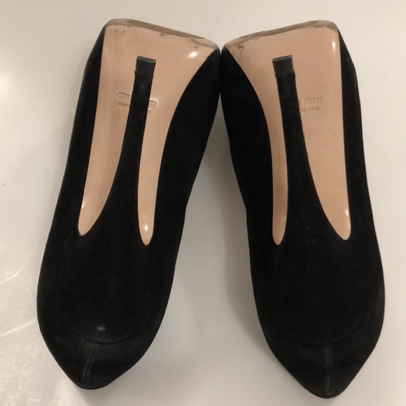 Miu Miu 41 High Heel Black Suede shoe pump platform all leather Excellent Condit - Picture 7 of 12
